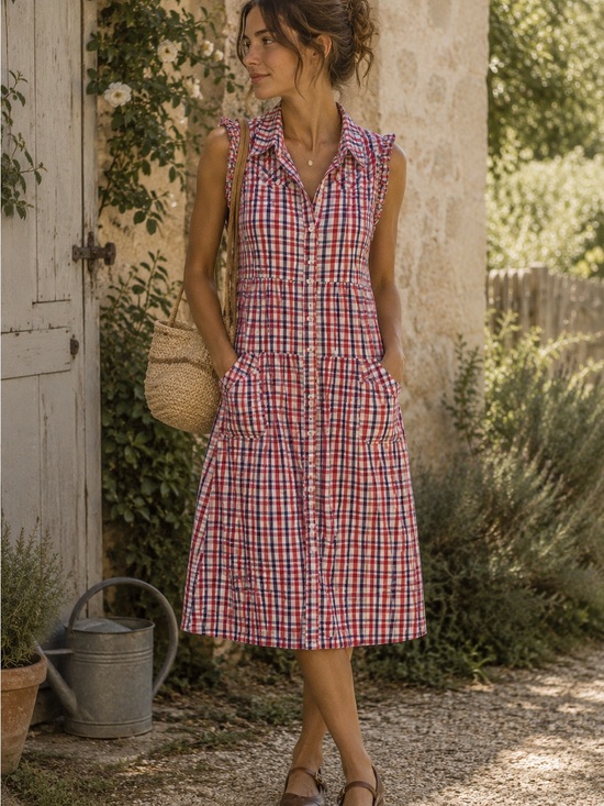 Divided Dresses & Skirts - Divided | 100% Cotton | Plaid Gingham Shirt Dress | CottageCore Midi
